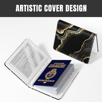 Rimilak Passport Holder,RFID Blocking Passport Cover, Black Gold Marble - color: Black Gold Marble