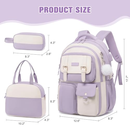 Backpack for Girls, School Backpacks for Teen Girls with Lunch Box - color: Purple
