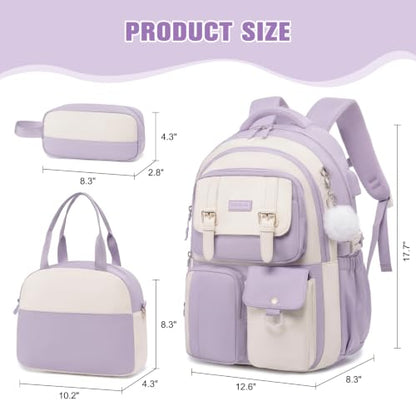 Backpack for Girls, School Backpacks for Teen Girls with Lunch Box - color: Purple