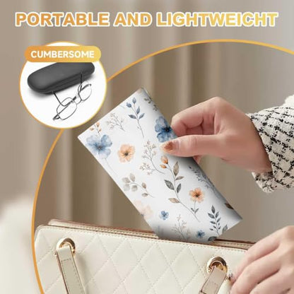Soft Sunglasses Case for Women, PU Leather Squeeze Top Glasses Case - color: White Flowers