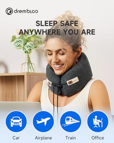 Travel Neck Pillow for Airplane, 360° Ergonomic Support for Sleeping - color: Black