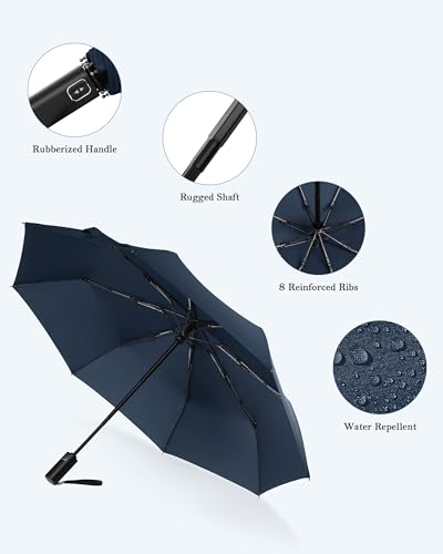 Compact Travel Umbrella, Windproof Auto Open & Close, Lightweight Design | Compact Travel Umbrella, Windproof Auto Open & Close, Lightweight Design - color: BLUE