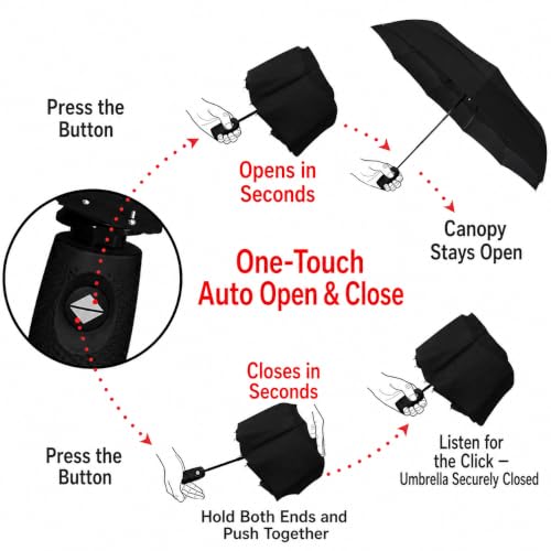 Windproof Travel Umbrella Premium Auto Folding Umbrella for Rain and Sun - color: black