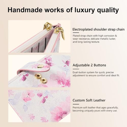 Travelambo Womens Leather Bifold Wallet, Slim RFID Blocking Card Holder - color: Pink Flower