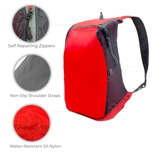 Lewis N. Clark Women's Packable Daypack, Hiking Camping Backpack, Ditty Bag, Red/Charcoal, One Size - color: Red/Charcoal