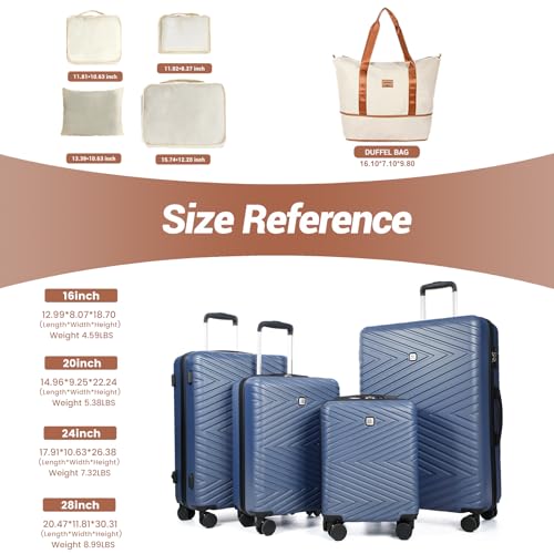 Travelhouse 9-Piece Hardshell Luggage Set with Spinner Wheels & TSA Lock - color: BLUE, size: 9 piece