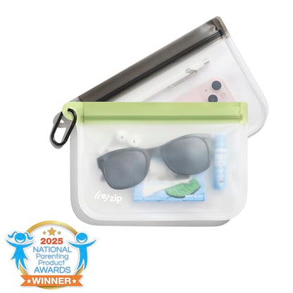 (re) zip Reusable Clip-On Bag, Snacks & Essentials, 21 oz, 2-Pack | Leakproof, Lightweight, Dirt- & Water-Resistant, BPA-Free. Travel & Outdoor Use. Holds Wallet, Keys, Phone & Essentials. - color: Sage & Gray