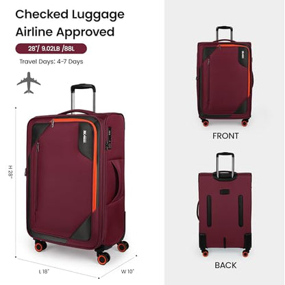 28'' Luggage with Spinner Wheels,Checked Softside Luggage - color: Burgundy, size: Checked-Large 28-Inch