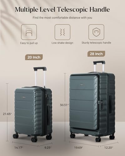 CENSIEN Luggage Sets, 20" Expandable Carry On 28" Aluminum Frame Suitcase - color: Green, size: 2-Piece (20/28 Inch)