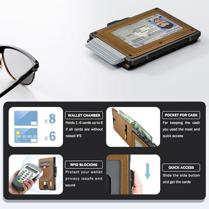 Wallet for Men, Minimalist Leather RFID Blocking Bifold Wallet, Cash Slot - color: Browns
