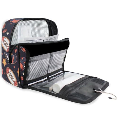 senya Hanging Travel Toiletry Bag Rugby Balls Kit Makeup Case Cosmetics Organizer for Men Women - color: Rugby Balls