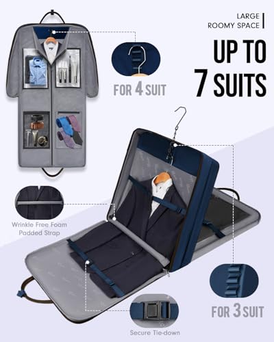 MATEIN Suit Bag Travel, Large Travel Garment Bag Up to 7 Suits with Strap - color: Dark Blue