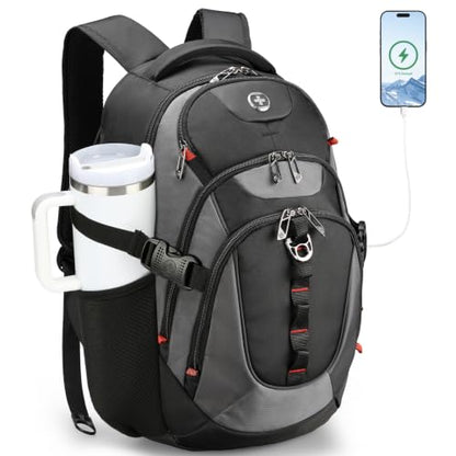 Swissdigital Design Travel Backpack for Men with USB Charging Port SD803-02 - color: Black/Grey
