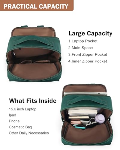 MASINTOR 15.6 inch PU Leather Laptop Backpack Purse for Women - color: Retro Green