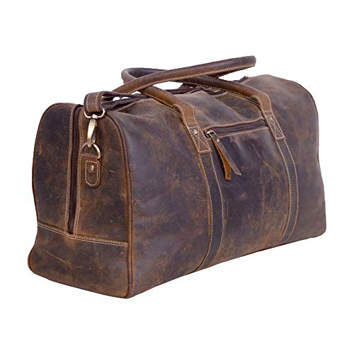 KomalC 24 Inch Leather Duffle Bag for Men & Women, Travel Weekend Bag - style: Brown Distressed Tan