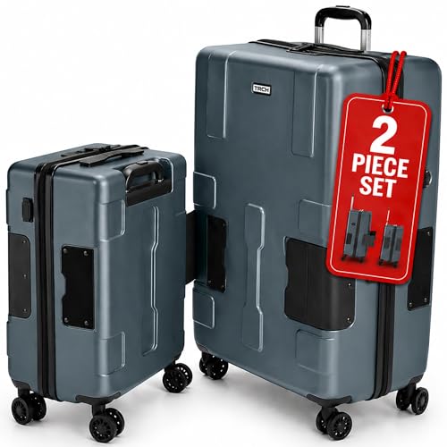 TACH Patented Connecting Hard Shell 2 Piece Luggage Set - 20 & 28 inch Luggage | Large & Carry-On Rolling Suitcases - Slate Grey - color: Slate Grey, size: 2-Piece Set