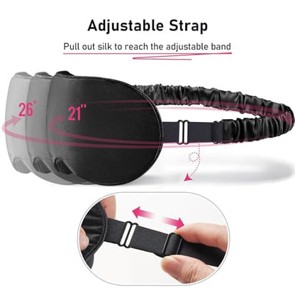 LitBear 100% 22 Momme Mulberry Silk Sleep Mask - 3D Contoured, Black - color: Black