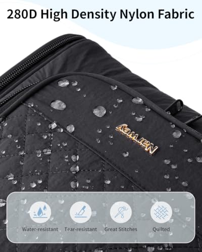 Narwey Hanging Toiletry Bag for Women, Quilted Travel Cosmetic Makeup Bag - color: Black