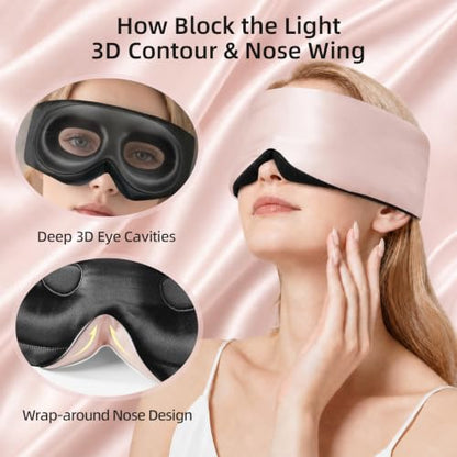 USlixury® 3D Contoured Silk Sleep Mask, Total Blackout&Zero Eye Pressure - color: Pink