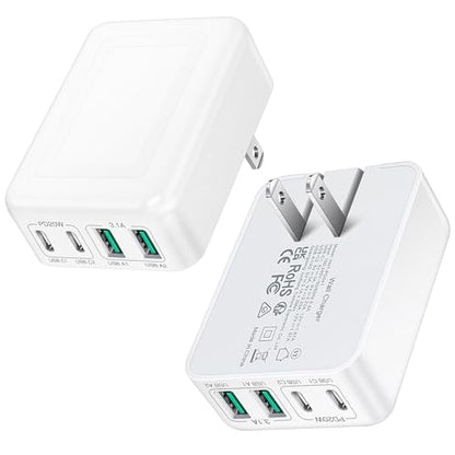 2팩 플랫 USB C 충전기 블록, 40W 4포트 접이식+슬림 고속 충전기 블록 - color: 화이트 | 2팩 | 4포트