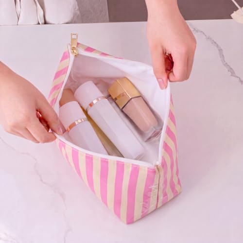 Large PVC Waterproof Striped Makeup Bag(13Pink Beige) - color: 13Beige Pink