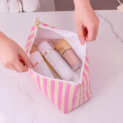 Large PVC Waterproof Striped Makeup Bag(13Pink Beige) - color: 13Beige Pink