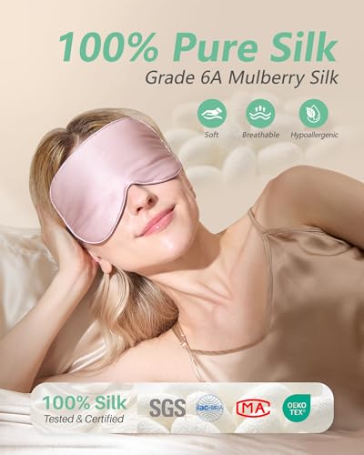BeeVines 100% Mulberry Silk Sleep Mask, Light Blocking Eye Masks (2 Packs) - color: 01 Pink & Black