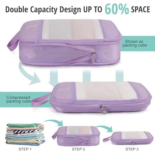 6/8 Set Space Saving Compression Packing Cubes Lightweight Packing Cube - color: Lavender, size: 6 Pcs(XL,L,M*2,S,laundry bag)