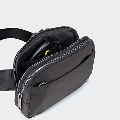 Pander Nylon Fanny Pack Belt Bag for Women with 5 Zipper Pockets, Black - color: Black Polyester