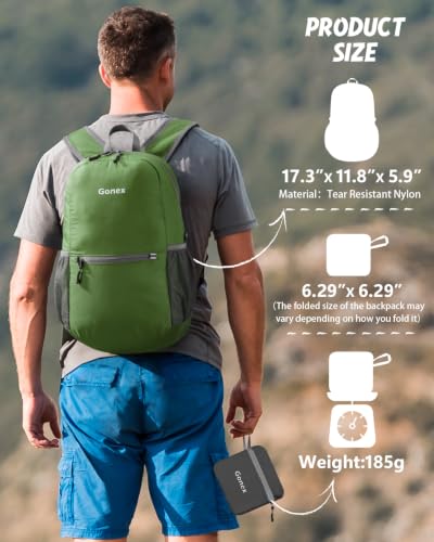 Gonex Packable Daypack Backpack 20L Lightweight Foldable Travel Bag - color: Dark Green