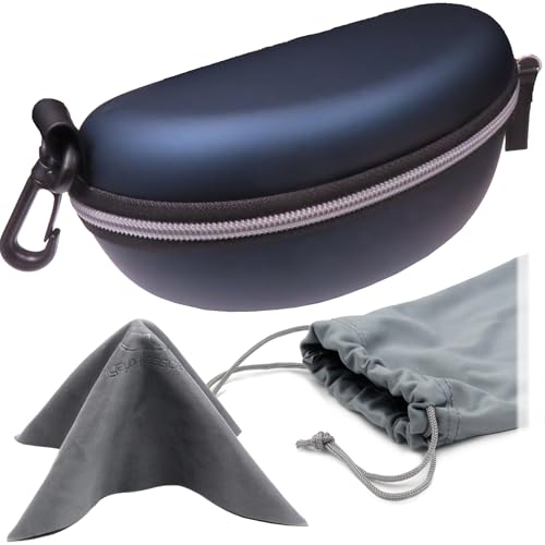 MyEyeglassCase Sports Sunglasses Case and Slim wallet Semi hard large glasses case w/belt clip soft pouch & cloth - color: B701 XL Blue/Blue