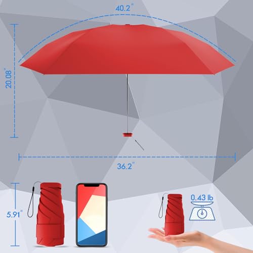 Mini Travel Umbrella, UPF 50+ Compact Fits in Purse - color: Red