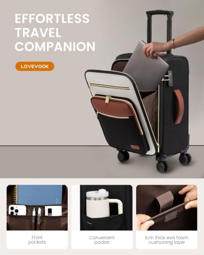 LOVEVOOK Carry on Suitcase 22x14x9 Airline Approved,20in Luggage with Wheel - color: Black-violet-indigo Purple