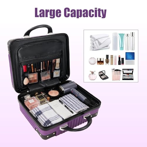 Vanity Case, 14 Inch Hard Shell Makeup Travel Suitcase, Purple - color: Purple