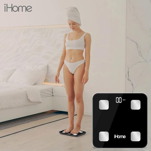 iHome Digital Bluetooth Smart Scale for Body Weight, Weight Scale, Including BMI, Body Fat, Muscle Mass, Batteries Included (Black Smart Bluetooth) - color: Black Smart Bluetooth, size: One Size