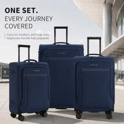 Verage Toledo 3 Pieces Luggage Sets, Softside Expandable Spinner Wheel Suitcase with Flashlight, Navy, 3-Piece Set(20/24/29) - color: Navy, size: 3-Piece Set (20/24/29)