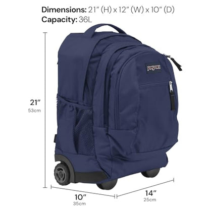 JanSport Driver 8 Rolling Backpack - Wheeled Travel Bag with 15-Inch Laptop Sleeve, One Size, Navy - color: Navy
