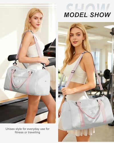 WISEPACK Gym Bag for Womens with Shoes Compartment Travel Duffel Bag - color: B6-Grey Pink