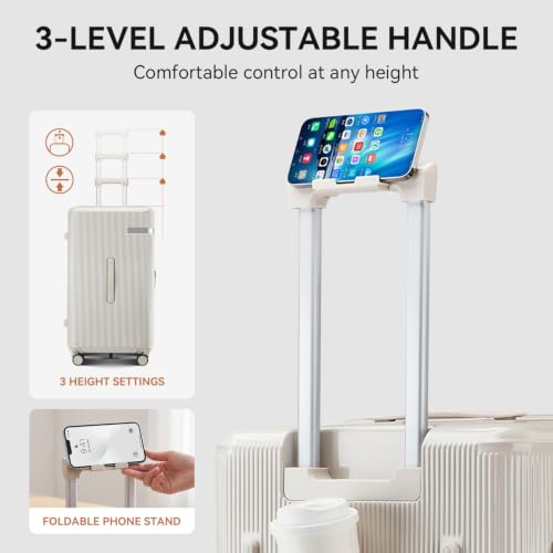 3PCS Luggage Set PC Suitcase with Wheels and Cup Holder, Beige - color: Beige