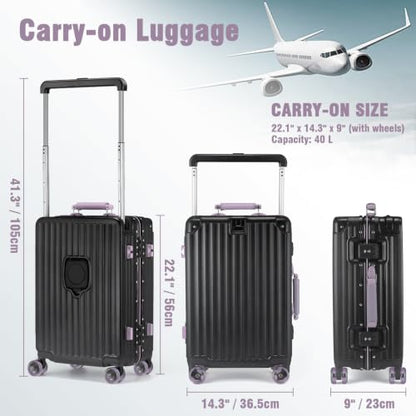 Xtaeptos 20 Inch Wide Handle Carry on Luggage with Double Spinner Wheels - color: Black + Purple