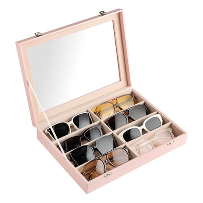 Frebeauty 8-Slot Sunglass Organizer,Sunglass Holder with Clear Lid - color: Pink, size: With Lid