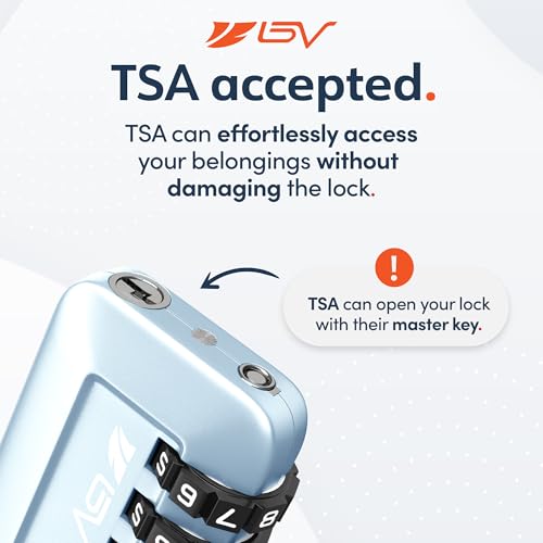 BV Luggage Locks TSA Accepted, Travel Sentry Approved 3-Digit Combination Suitcase Locks with Open Alert & Flexible Cable for Travel, Backpacks, Lockers, Cases, Arctic Blue, 4 Pack - color: Arctic Blue 4-Pack