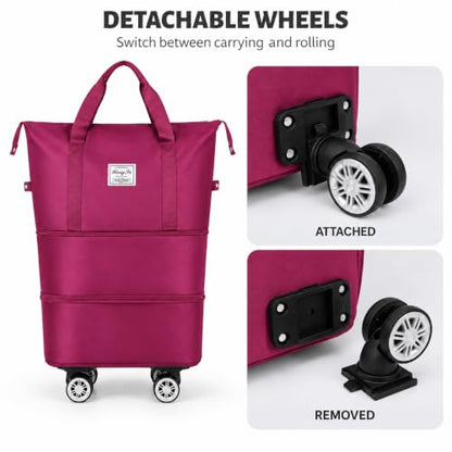 360° Spinner Wheel Duffel Bag, Rose Red - color: Rose Red