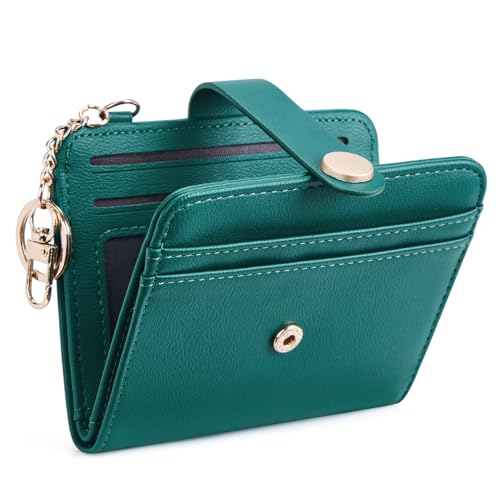 POIUGOYA Slim Wallet for Women RFID Card Holder Keychain - color: Forest Green