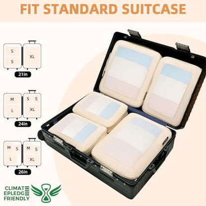 BAGAIL 4 Set/6 Set/8 Set Compression Packing Cubes Travel Accessories Expandable Packing Organizers (Square Mesh, 06-Beige) - color: 06-Beige, style: Square Mesh