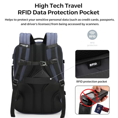 Swissdigital Design Travel Backpack 43l with USB Charging Port Laptop Backpack,TSA Friendly Flight Approved Carry-on Luggage Hand,Large Weekender Bag Fits 17 Inch Laptop Blue | SD1748-12 - color: Blue