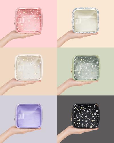 Clear Makeup Bag for Purse, Mini Cosmetic Pouch with Glitter Star Pattern - color: Black Star