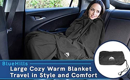BlueHills Ultra Compact Travel Blanket Pillow 2 Pack Airplane 70X56In Black - color: C203-2pk-black