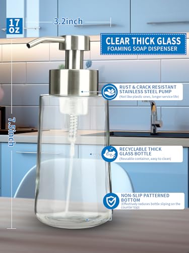 Foaming Hand Soap Dispenser Set, 16 oz Glass Soap Dispenser 2 Sets - color: Brushed Nickel Foaming