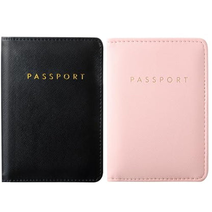 Frienda 2 Pcs Passport Holder Covers Waterproof Leather - color: Pink and Black